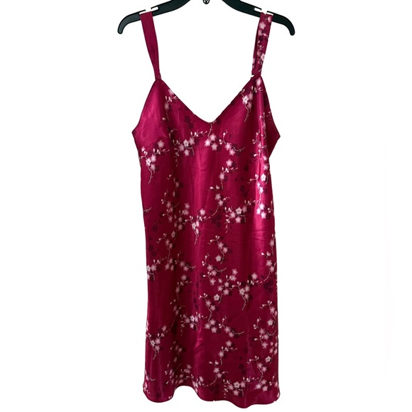 Floral Satin Sleepwear Dress - Pink - Picture 1 of 2